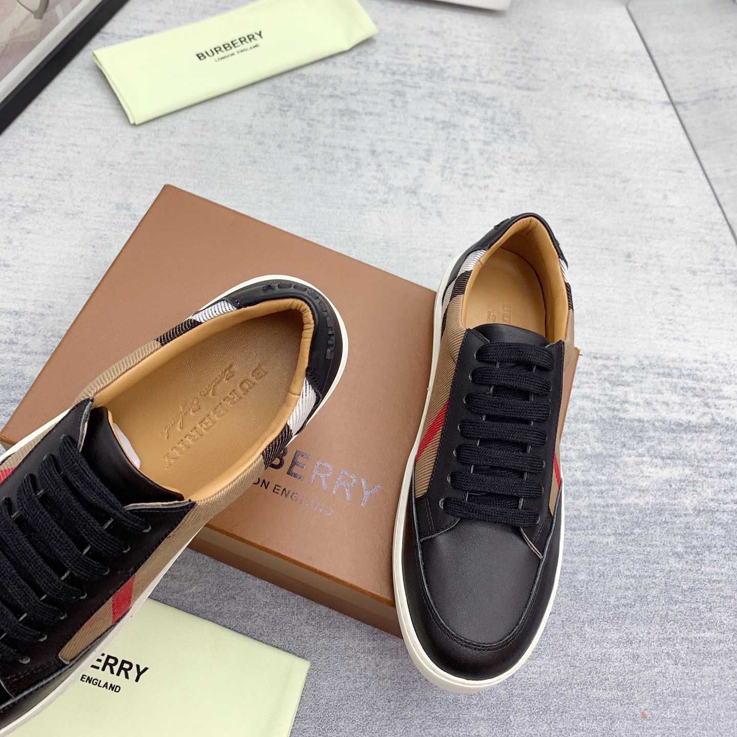 Burberry House Check Cotton And Leather Sneakers - DopestKickz