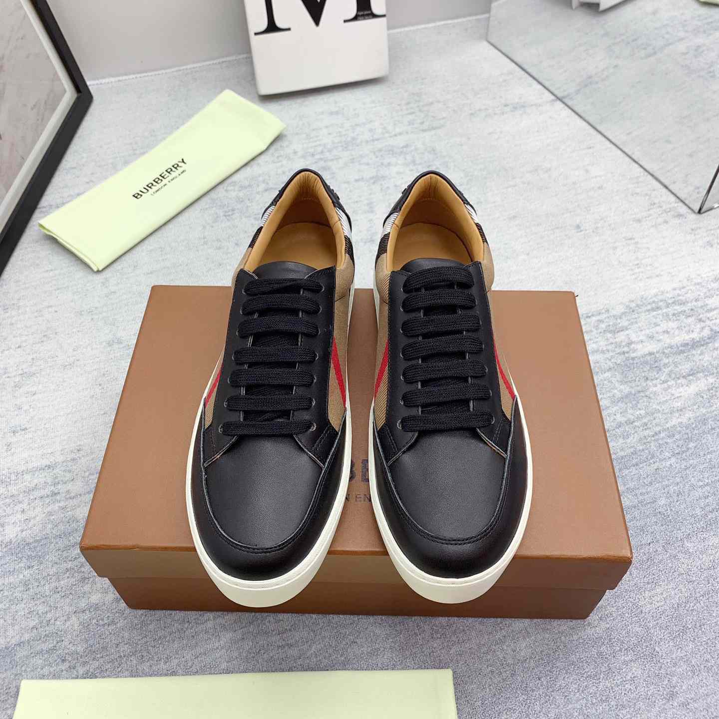 Burberry House Check Cotton And Leather Sneakers - DopestKickz