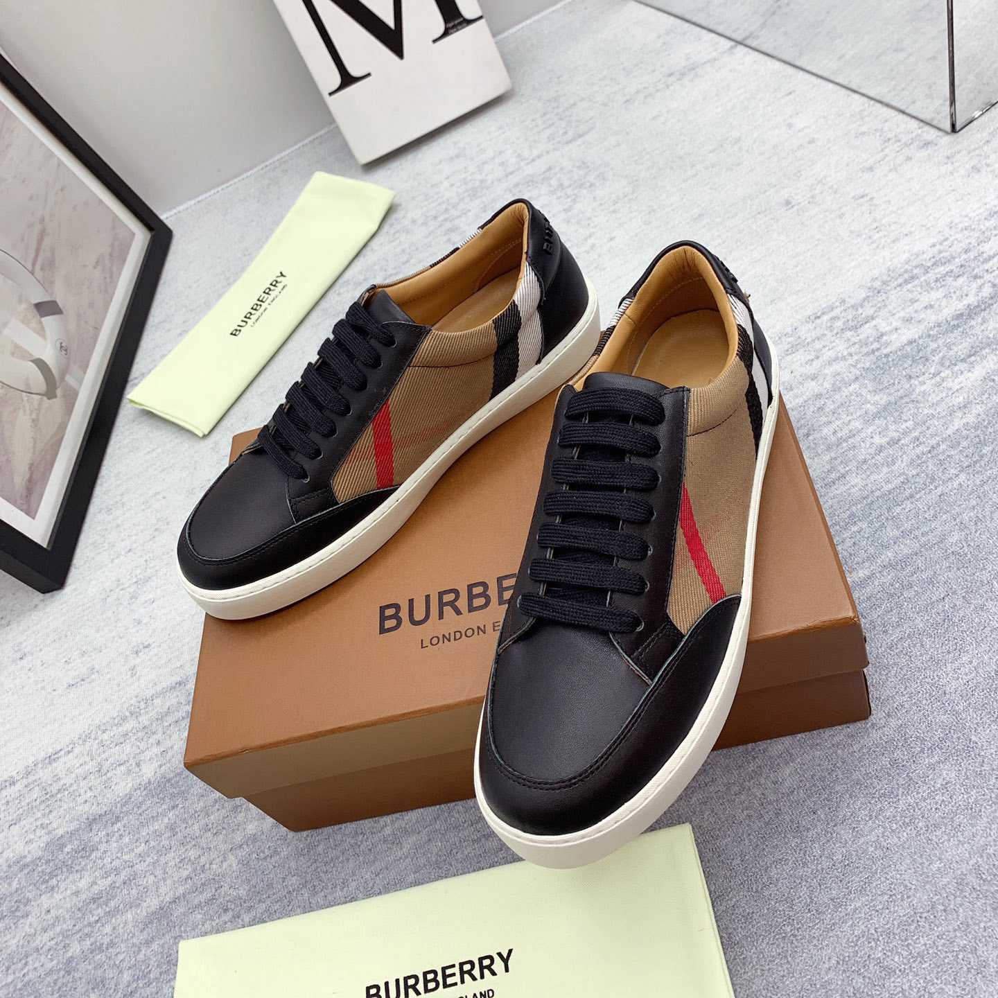 Burberry House Check Cotton And Leather Sneakers - DopestKickz