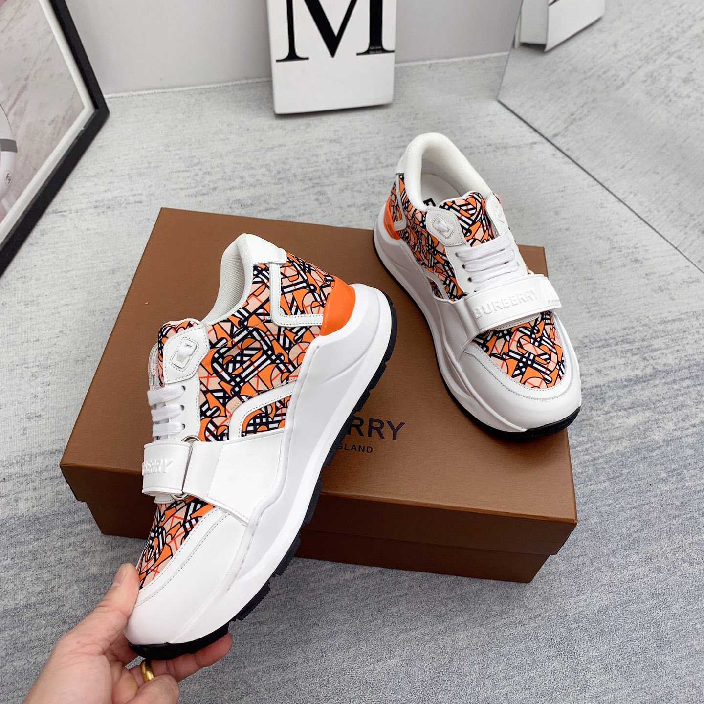 Burberry Monogram Print Linen Nylon And Leather Sneakers - DopestKickz