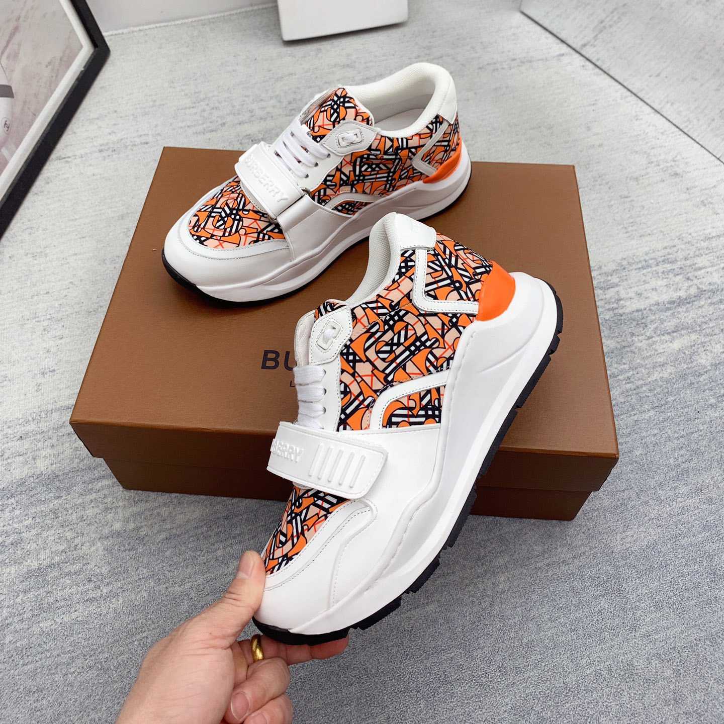 Burberry Monogram Print Linen Nylon And Leather Sneakers - DopestKickz