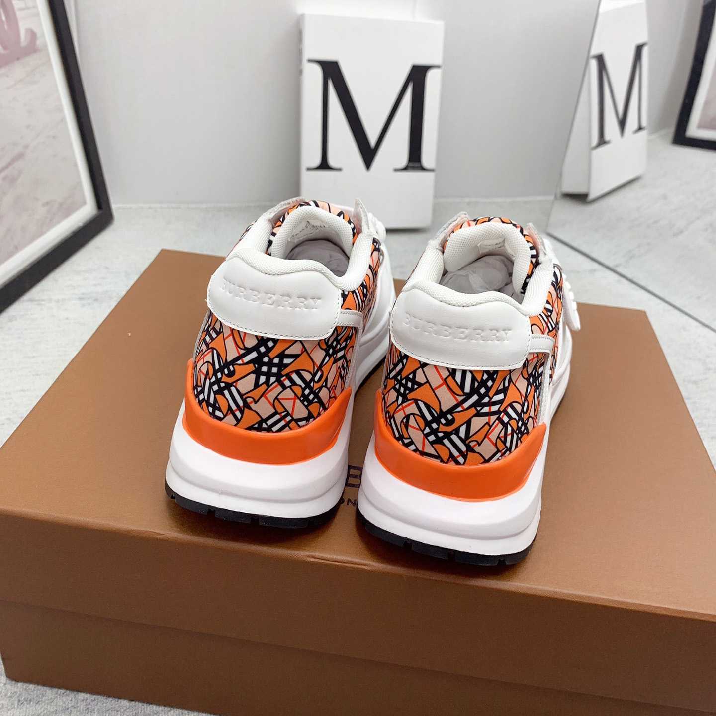 Burberry Monogram Print Linen Nylon And Leather Sneakers - DopestKickz