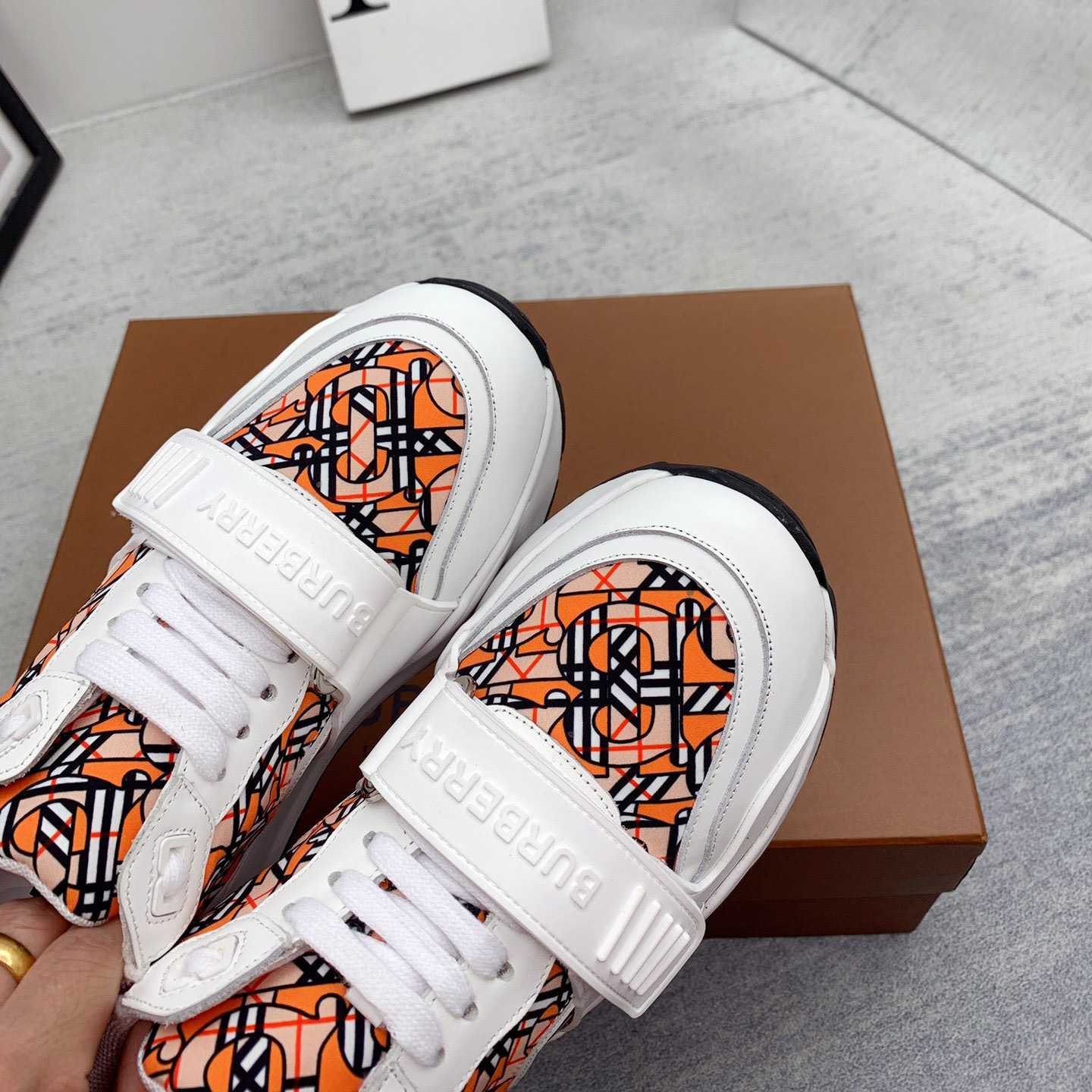 Burberry Monogram Print Linen Nylon And Leather Sneakers - DopestKickz