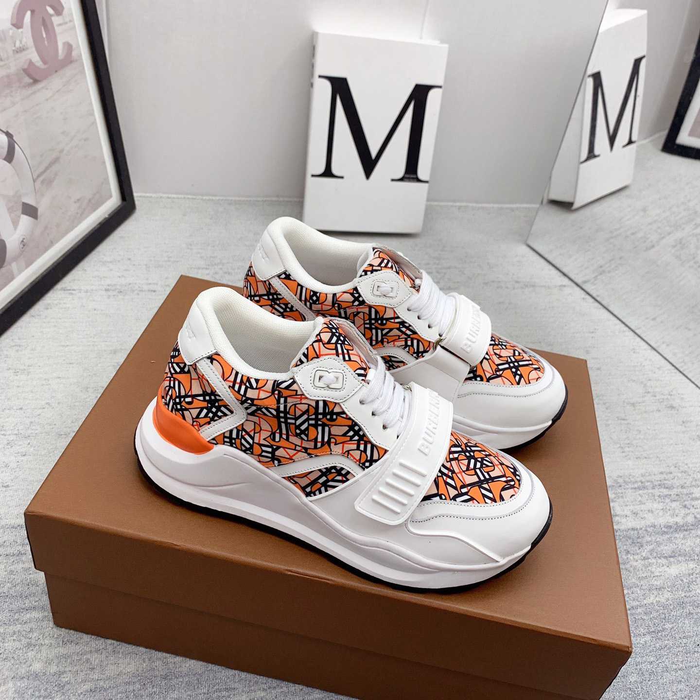 Burberry Monogram Print Linen Nylon And Leather Sneakers - DopestKickz