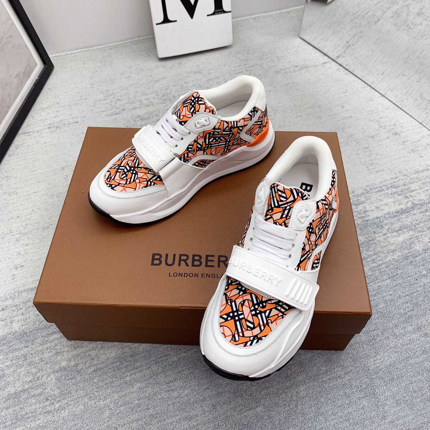Burberry Monogram Print Linen Nylon And Leather Sneakers - DopestKickz