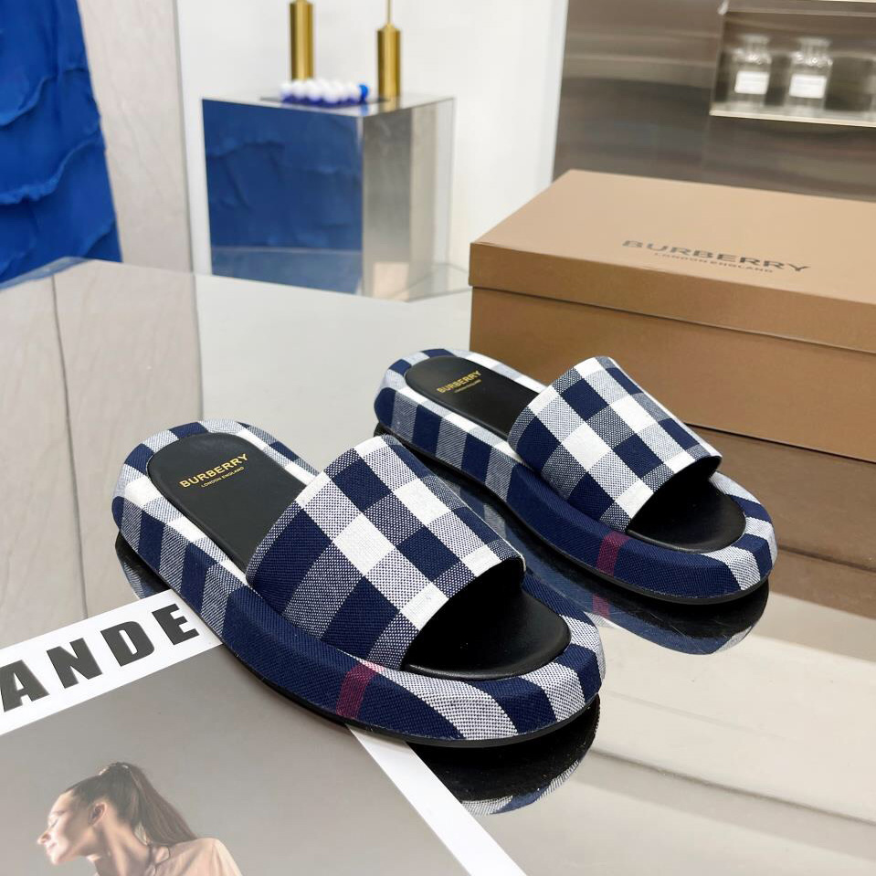 Burberry Check Cotton Slides - DopestKickz