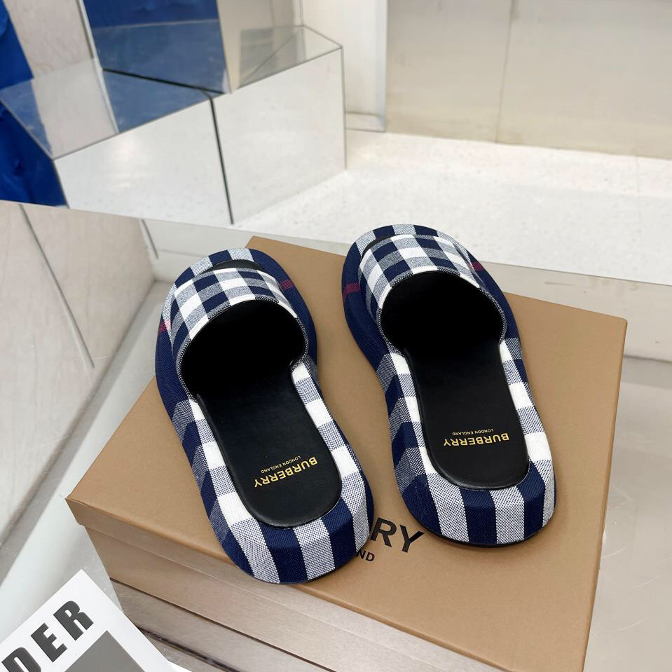 Burberry Check Cotton Slides - DopestKickz