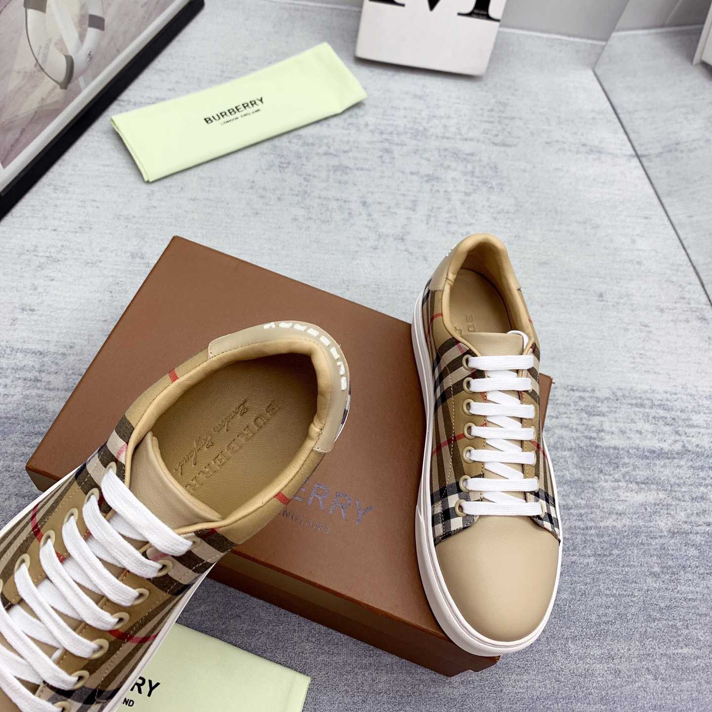 Burberry Vintage Check and Leather Sneakers - DopestKickz