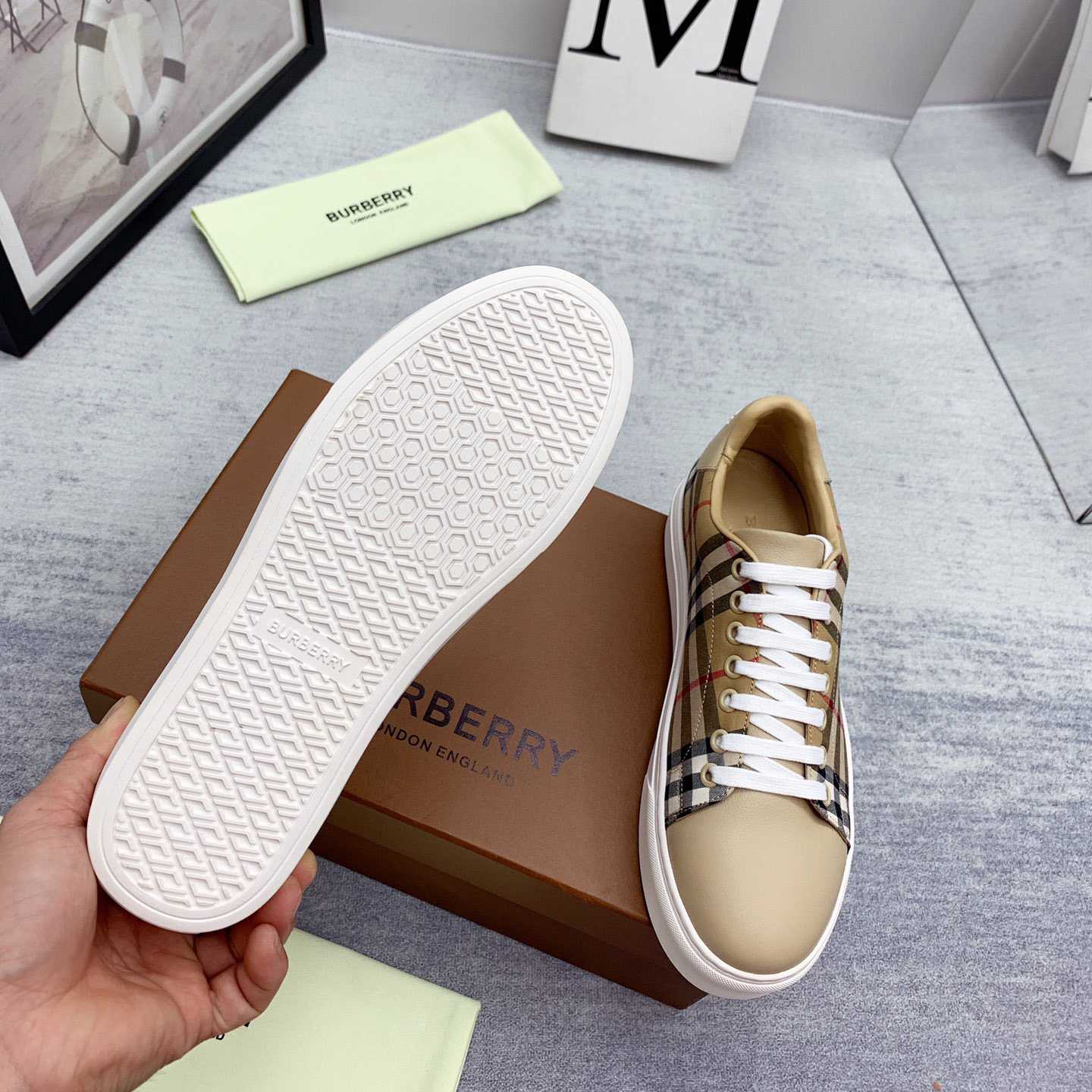 Burberry Vintage Check and Leather Sneakers - DopestKickz