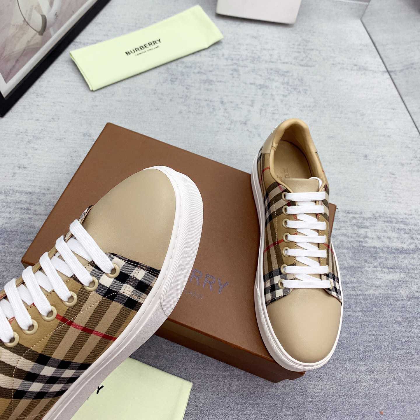Burberry Vintage Check and Leather Sneakers - DopestKickz