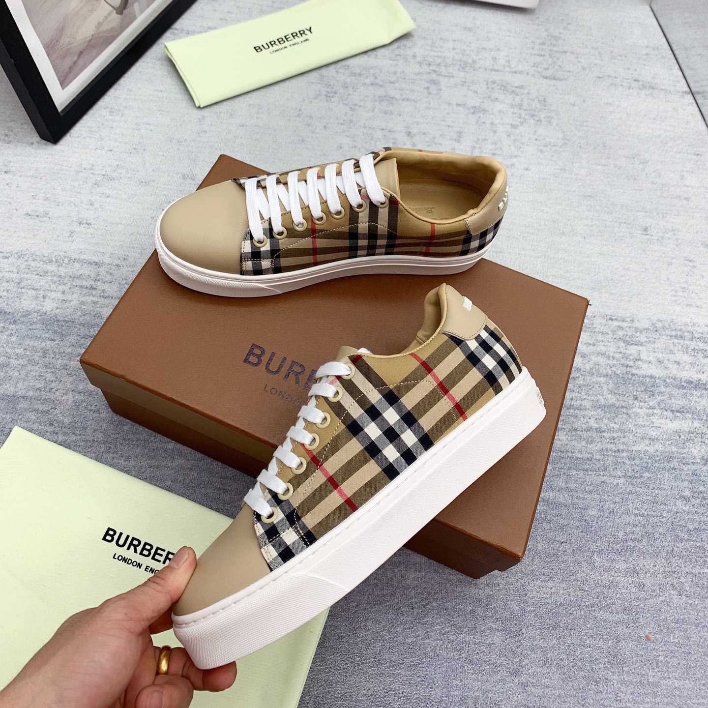 Burberry Vintage Check and Leather Sneakers - DopestKickz