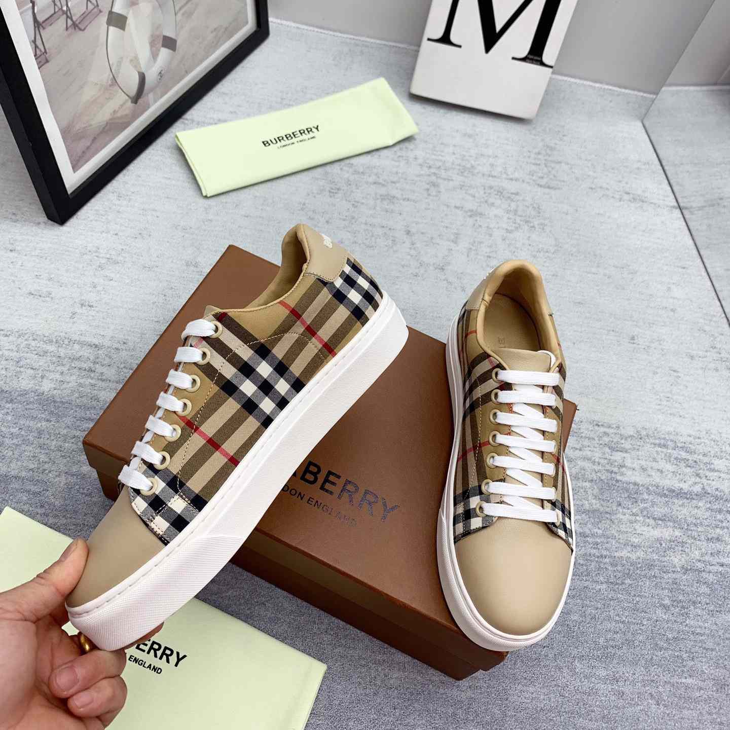 Burberry Vintage Check and Leather Sneakers - DopestKickz