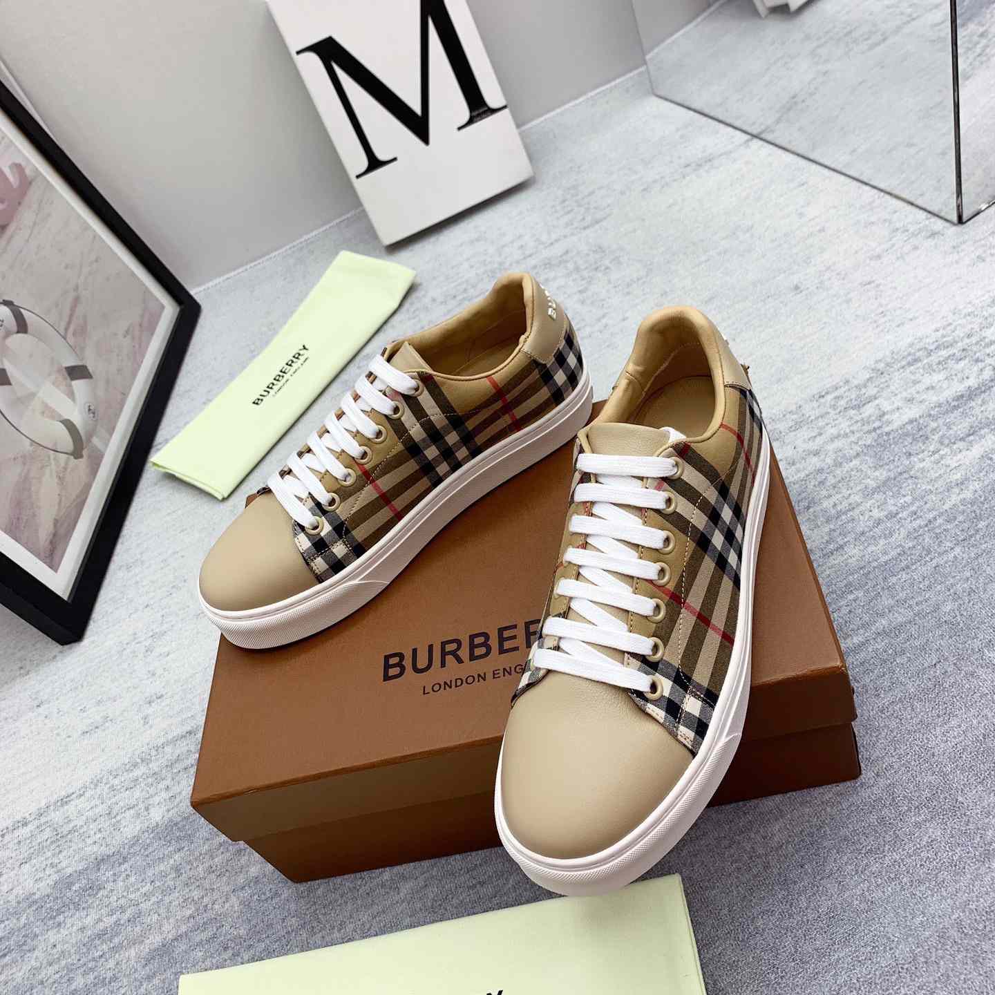 Burberry Vintage Check and Leather Sneakers - DopestKickz