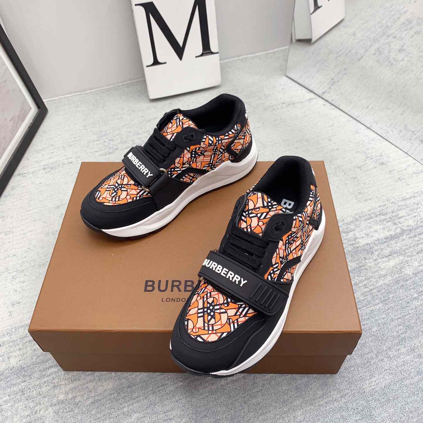 Burberry Monogram Print Linen Nylon And Leather Sneakers - DopestKickz