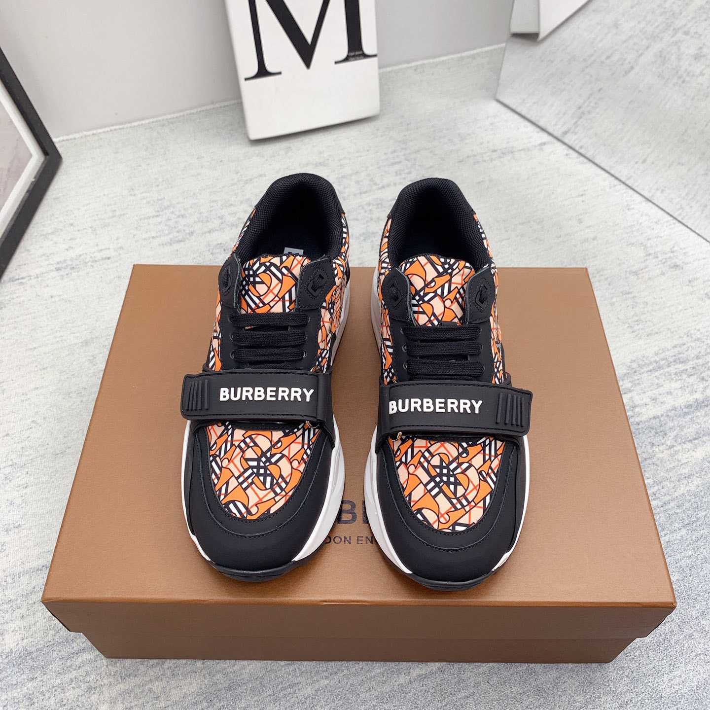 Burberry Monogram Print Linen Nylon And Leather Sneakers - DopestKickz