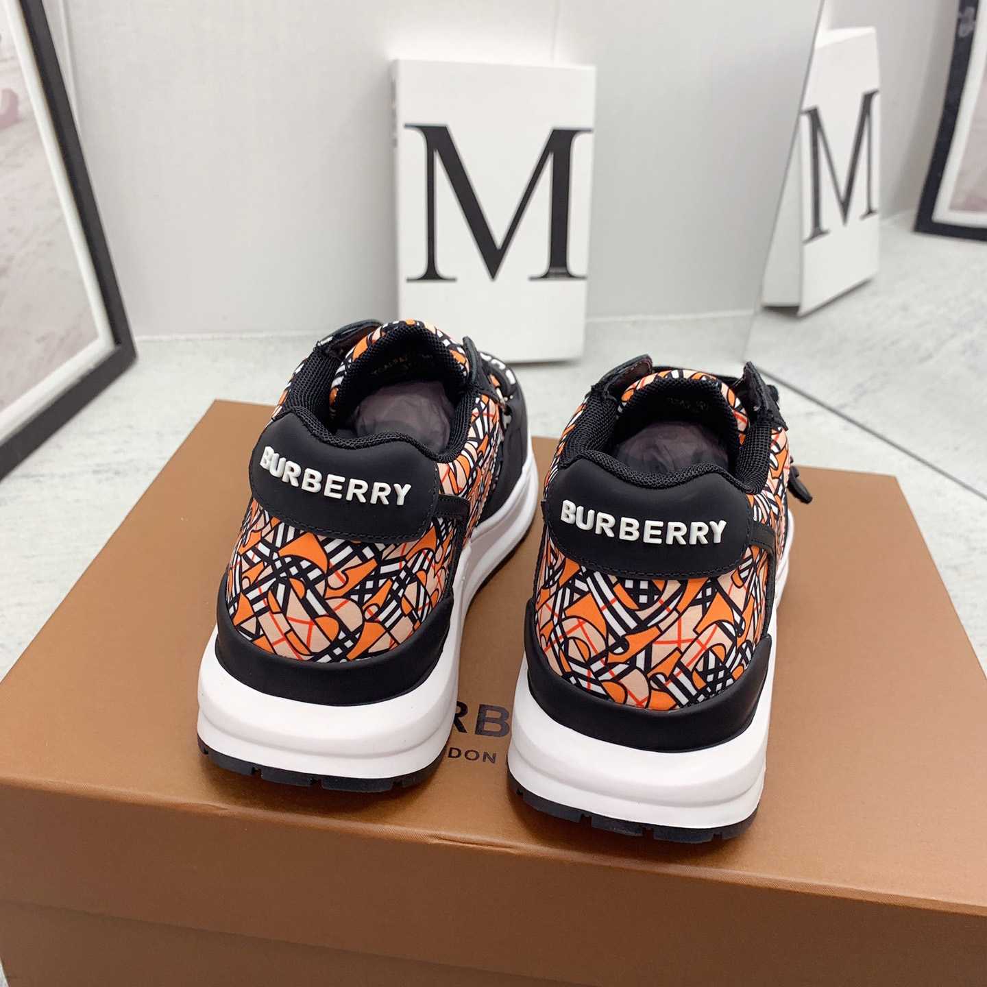 Burberry Monogram Print Linen Nylon And Leather Sneakers - DopestKickz