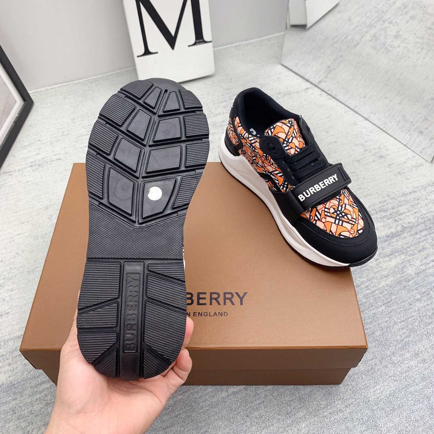 Burberry Monogram Print Linen Nylon And Leather Sneakers - DopestKickz