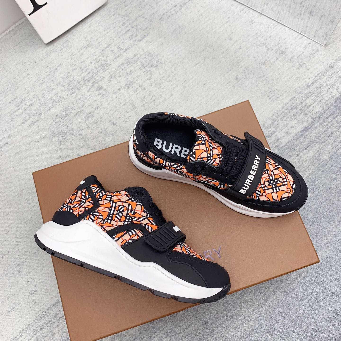 Burberry Monogram Print Linen Nylon And Leather Sneakers - DopestKickz