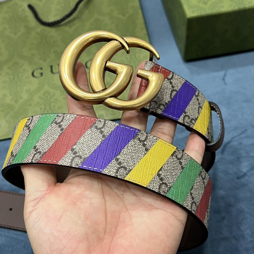 Gucci Striped Belt With Double G - DopestKickz
