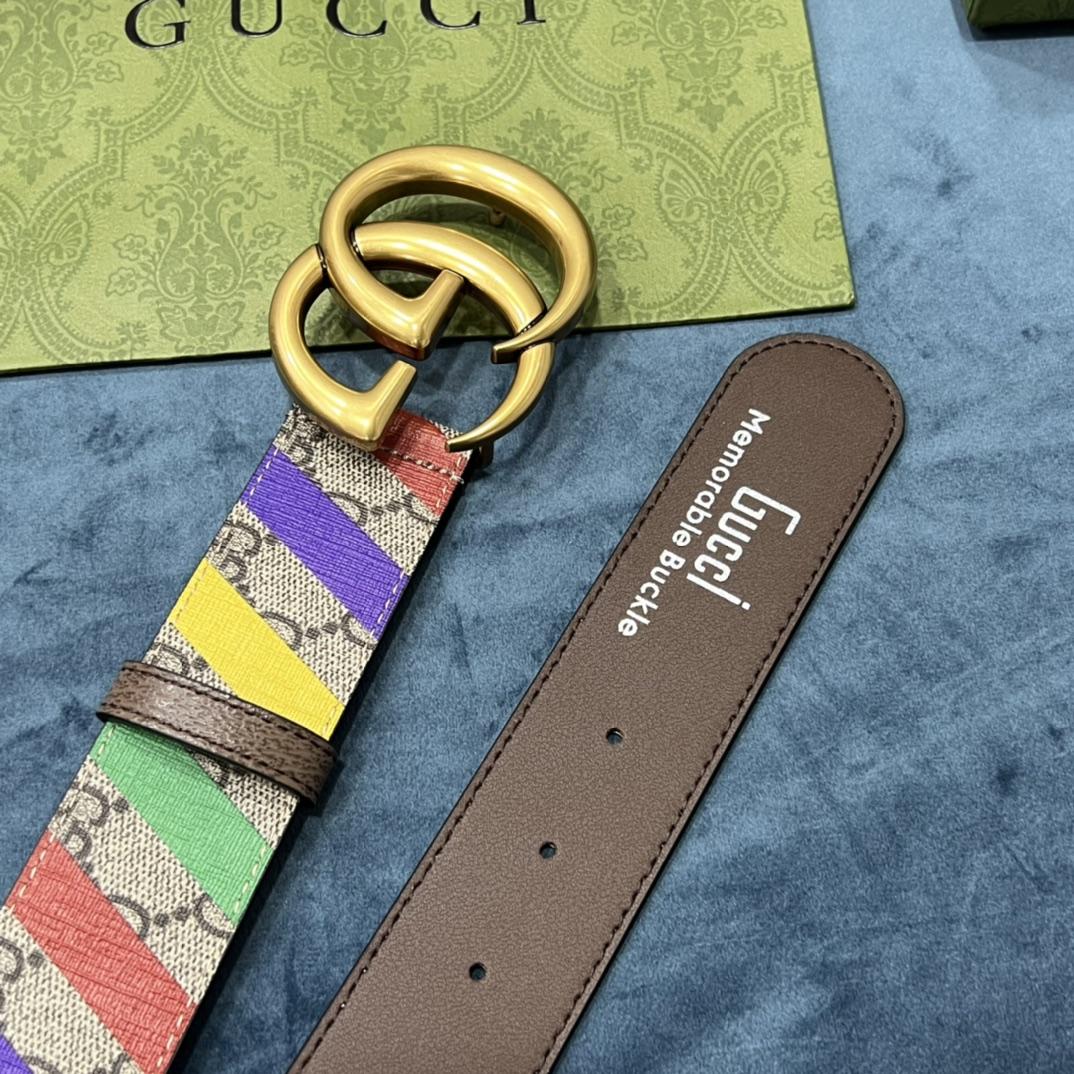 Gucci Striped Belt With Double G - DopestKickz