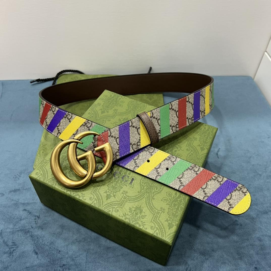 Gucci Striped Belt With Double G - DopestKickz