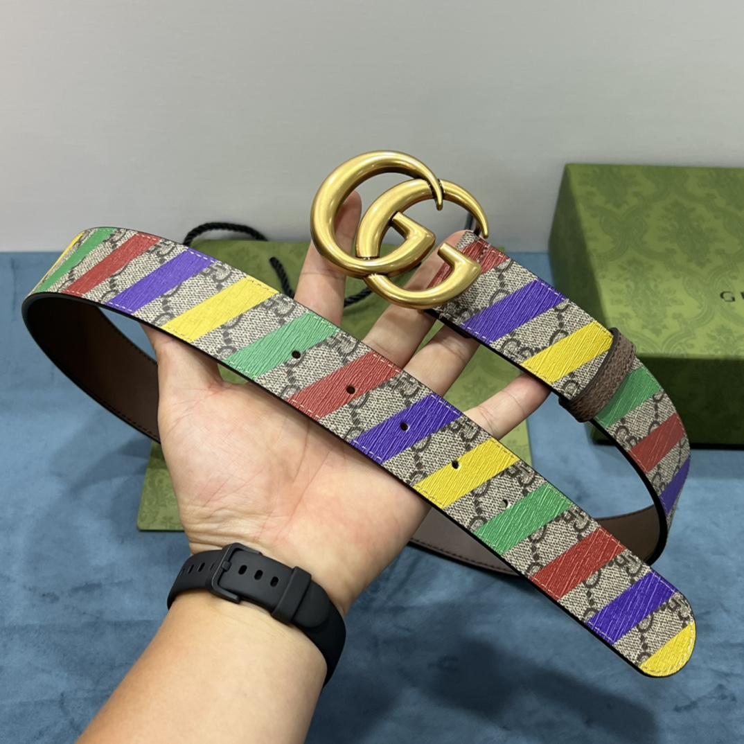 Gucci Striped Belt With Double G - DopestKickz