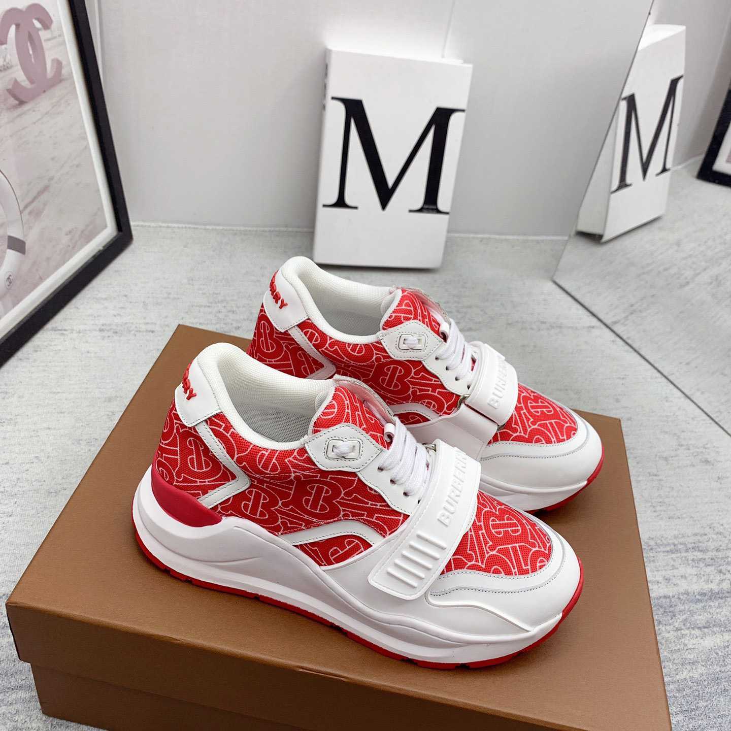 Burberry Monogram Print Nylon And Leather Sneakers - DopestKickz