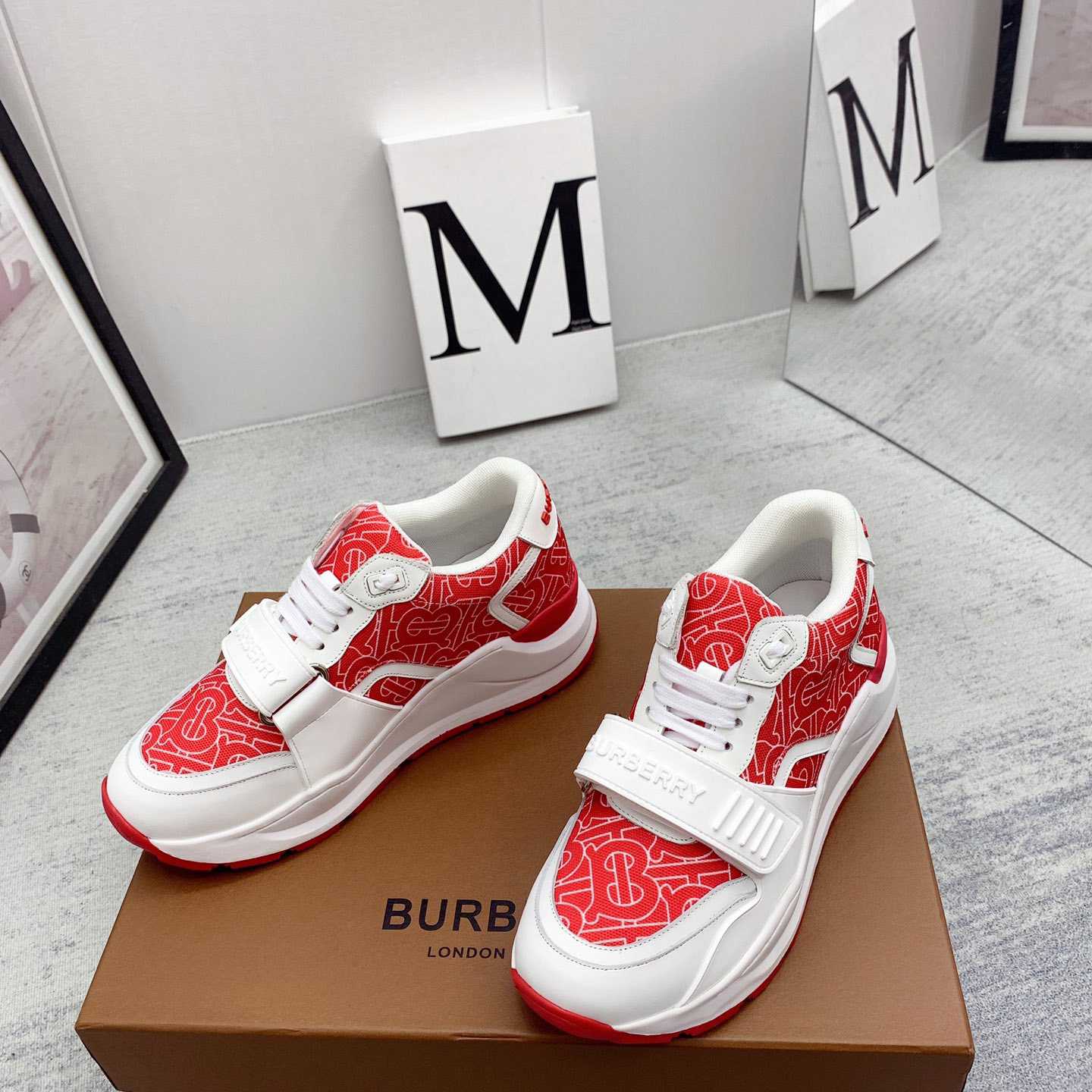 Burberry Monogram Print Nylon And Leather Sneakers - DopestKickz