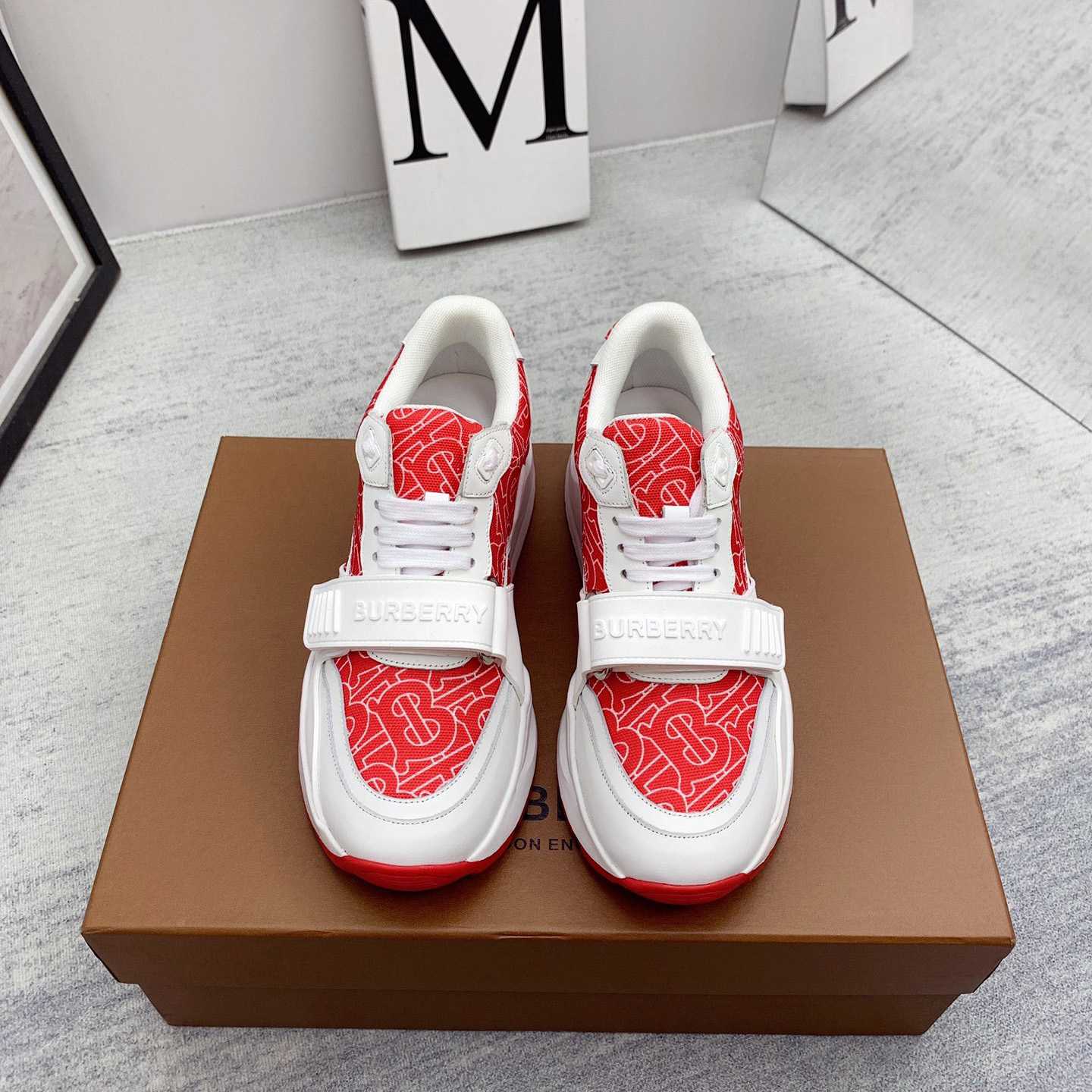Burberry Monogram Print Nylon And Leather Sneakers - DopestKickz