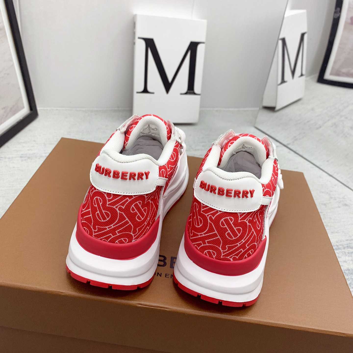 Burberry Monogram Print Nylon And Leather Sneakers - DopestKickz