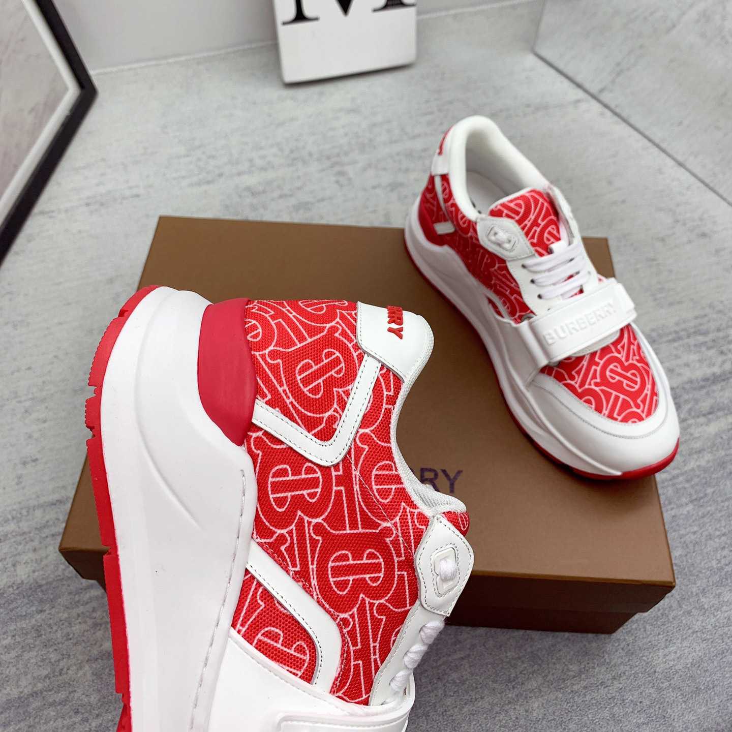 Burberry Monogram Print Nylon And Leather Sneakers - DopestKickz
