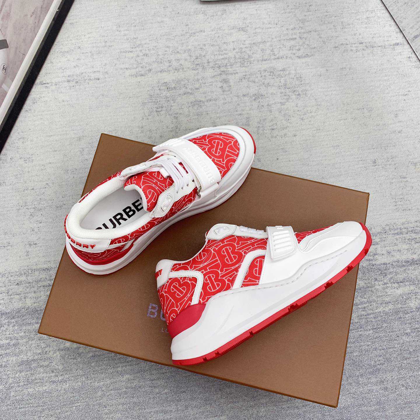 Burberry Monogram Print Nylon And Leather Sneakers - DopestKickz