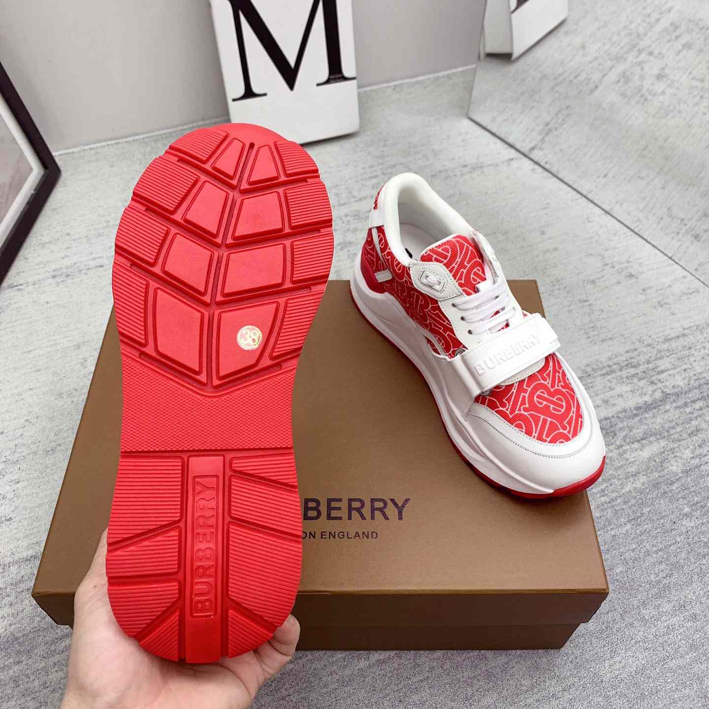 Burberry Monogram Print Nylon And Leather Sneakers - DopestKickz