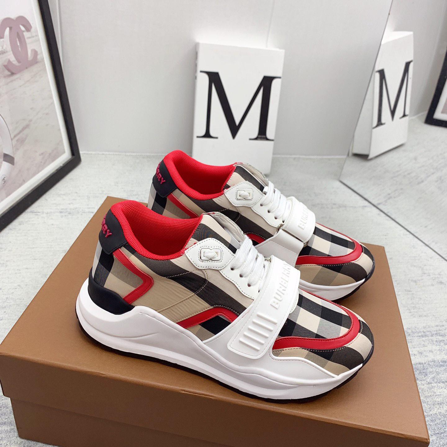 Burberry Check Nylon And Leather Sneakers - DopestKickz