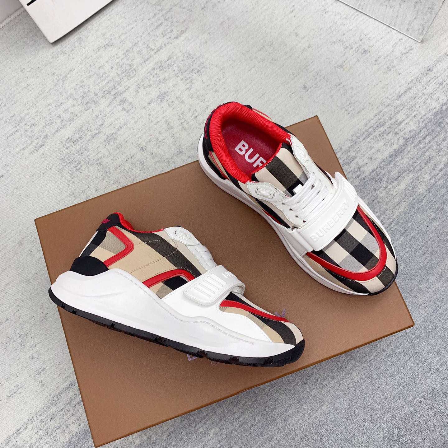 Burberry Check Nylon And Leather Sneakers - DopestKickz