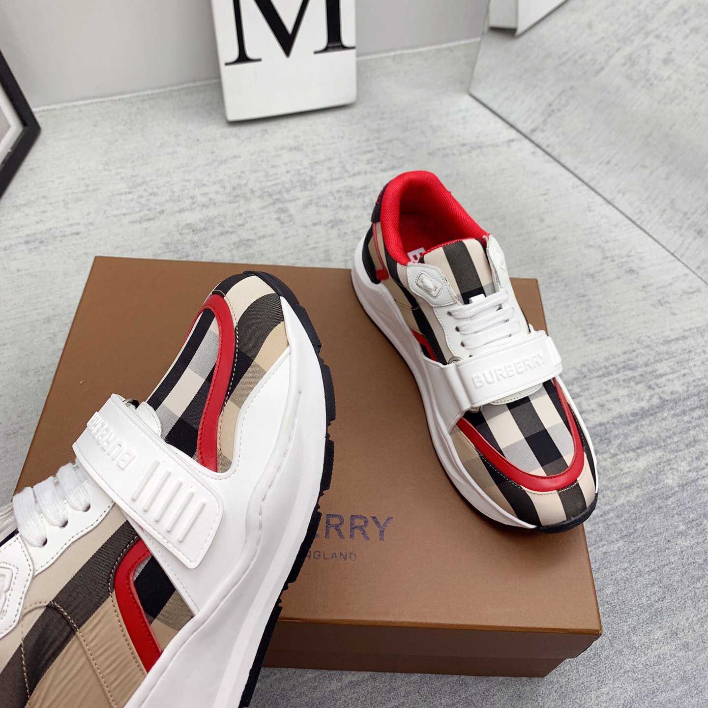 Burberry Check Nylon And Leather Sneakers - DopestKickz