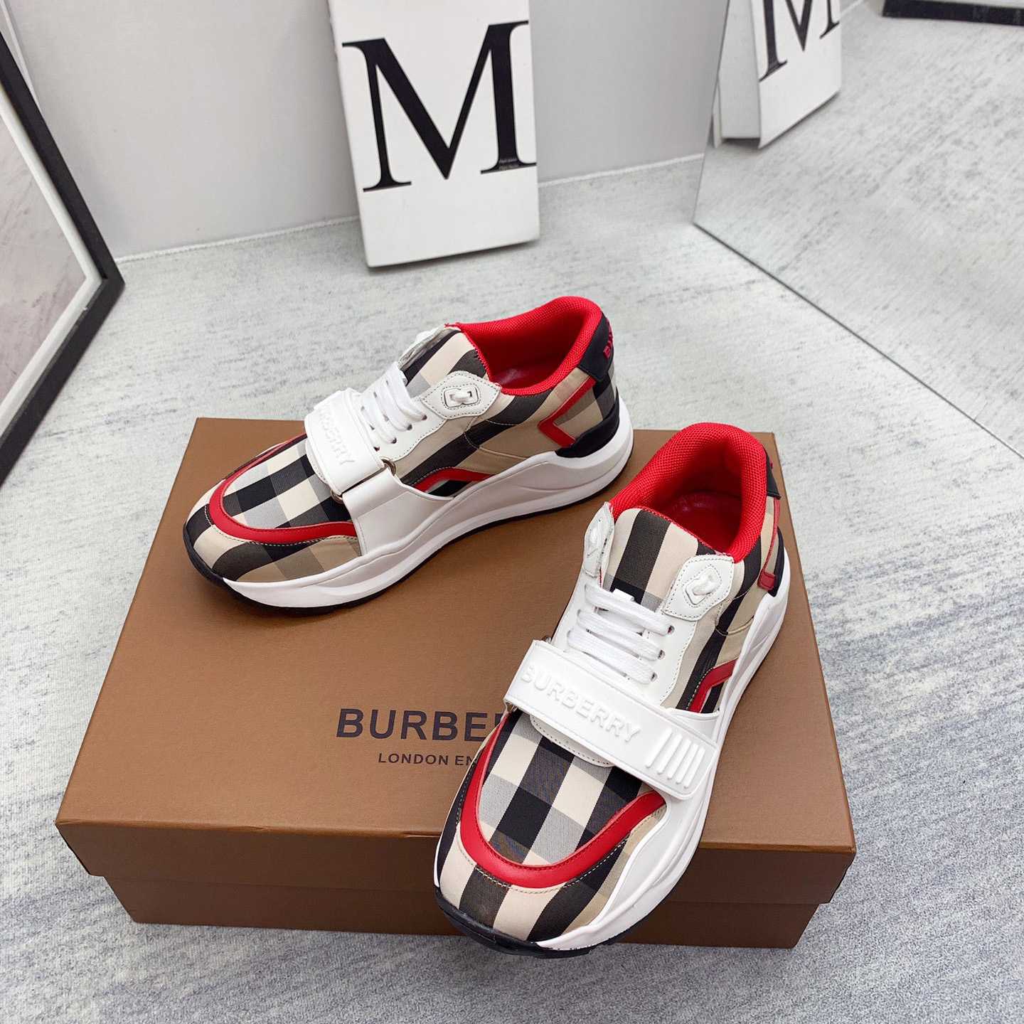 Burberry Check Nylon And Leather Sneakers - DopestKickz