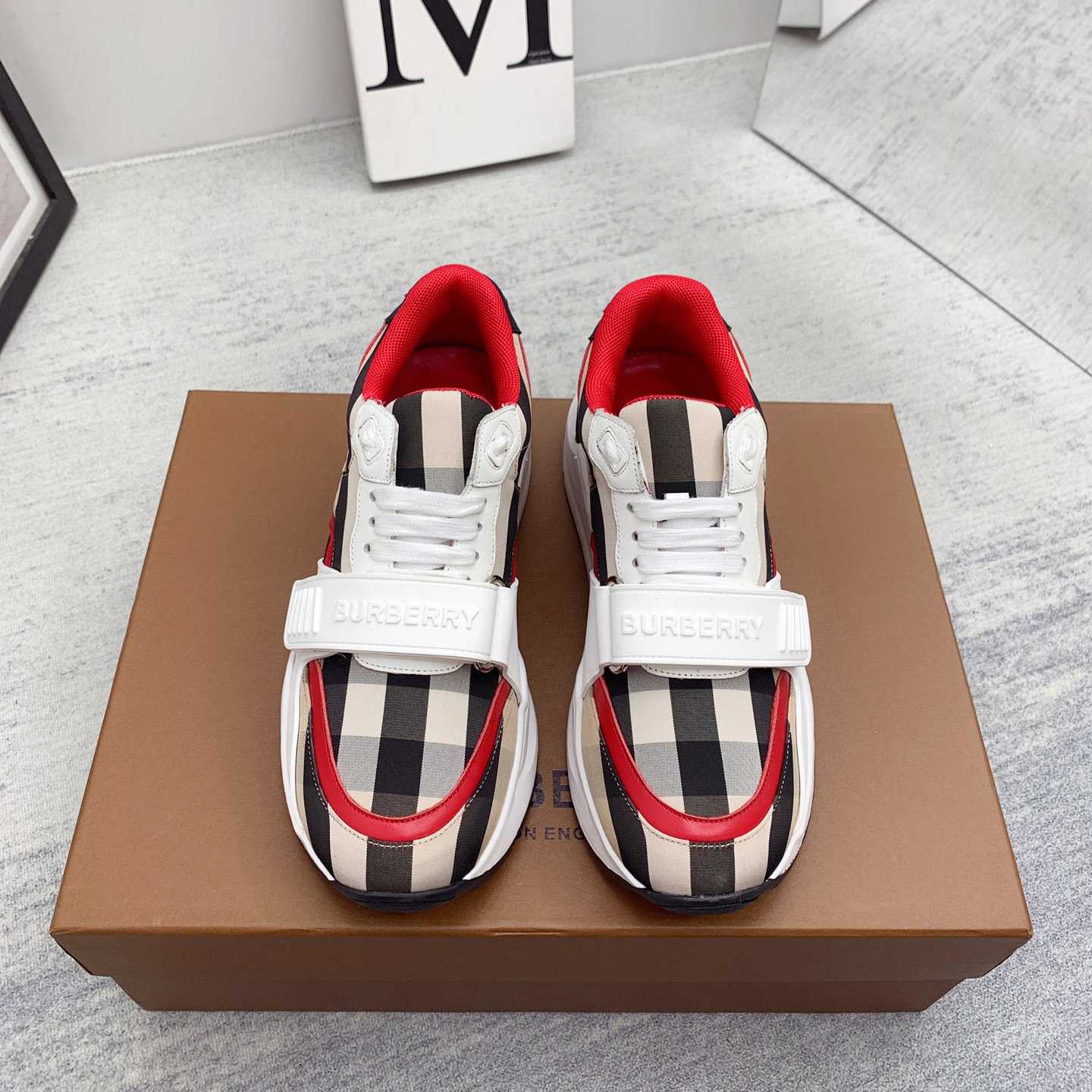 Burberry Check Nylon And Leather Sneakers - DopestKickz