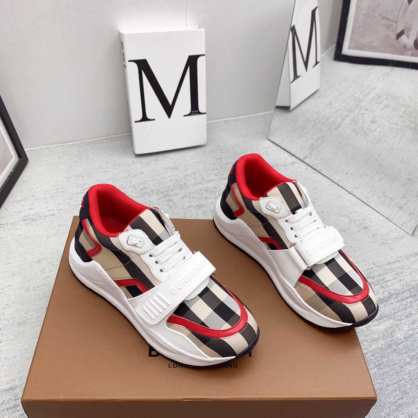Burberry Check Nylon And Leather Sneakers - DopestKickz