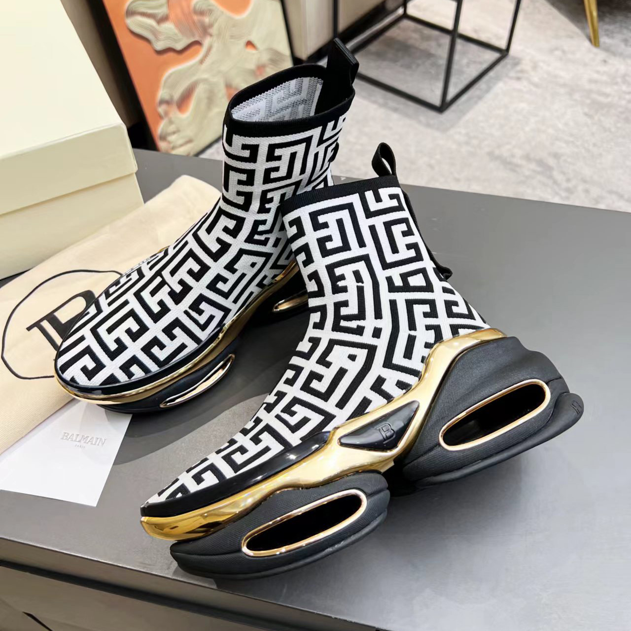 Balmain Kknit And Suede B-Bold High-Top Sneakers - DopestKickz