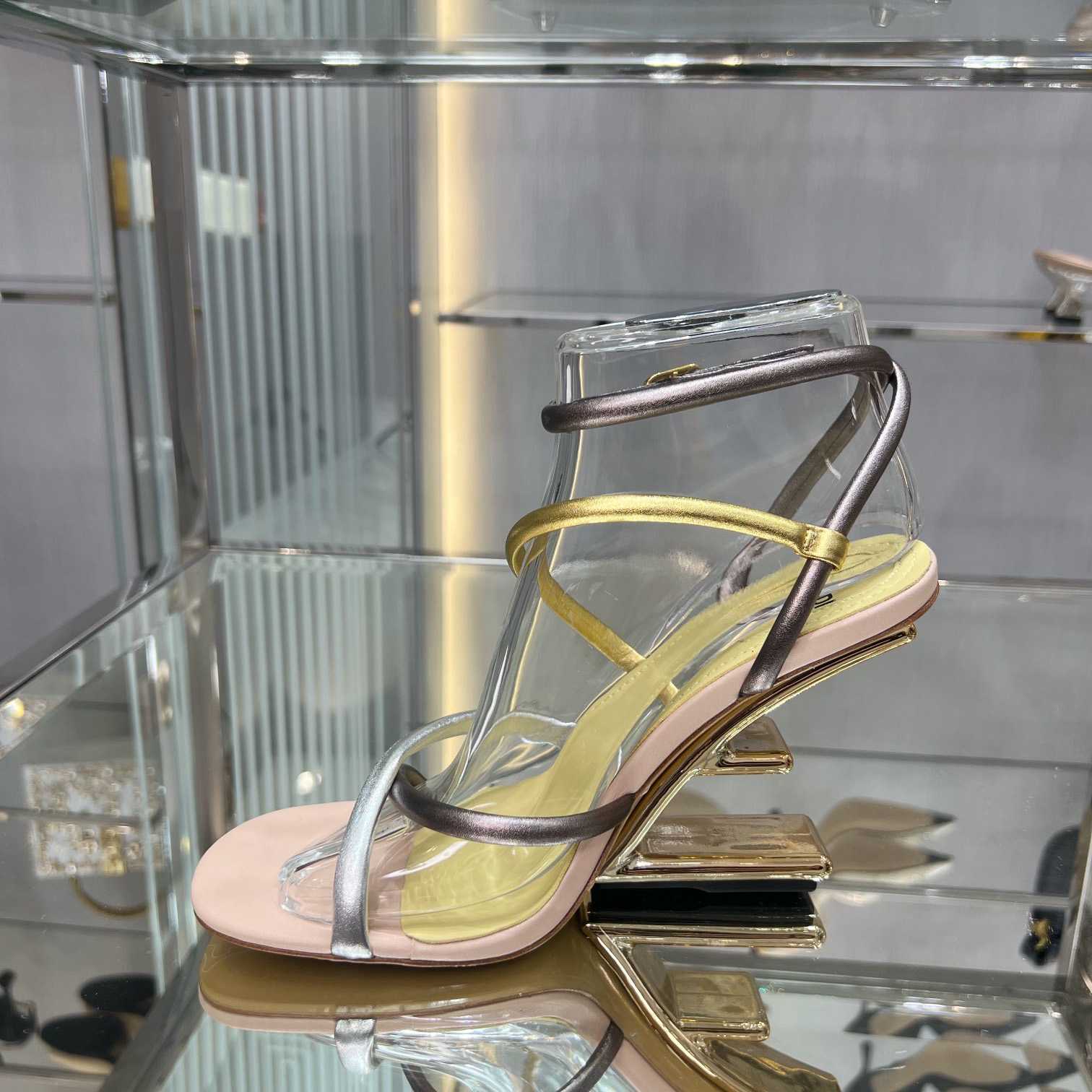 Fendi First Silver Nappa Leather Medium-Heeled Sandals - DopestKickz
