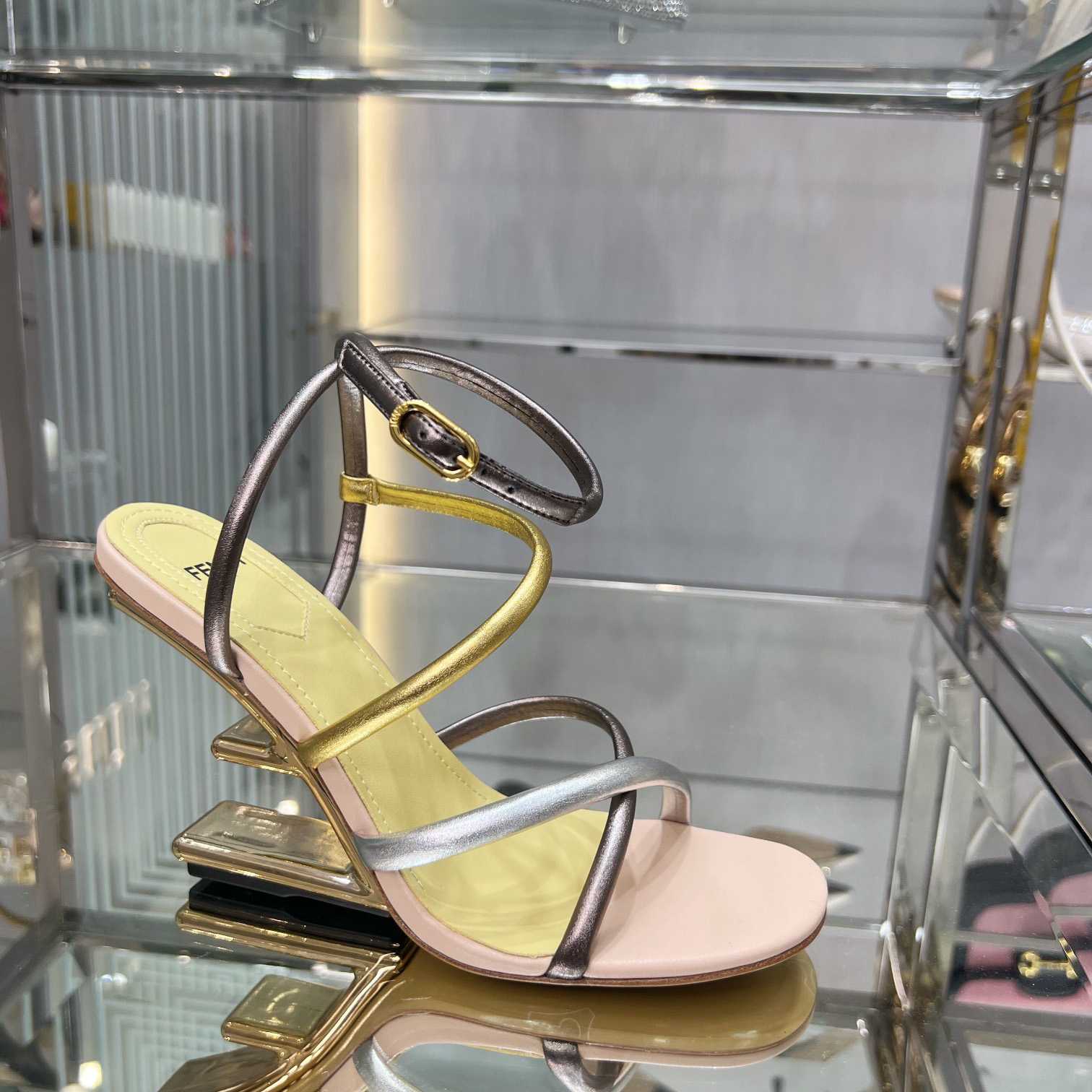 Fendi First Silver Nappa Leather Medium-Heeled Sandals - DopestKickz