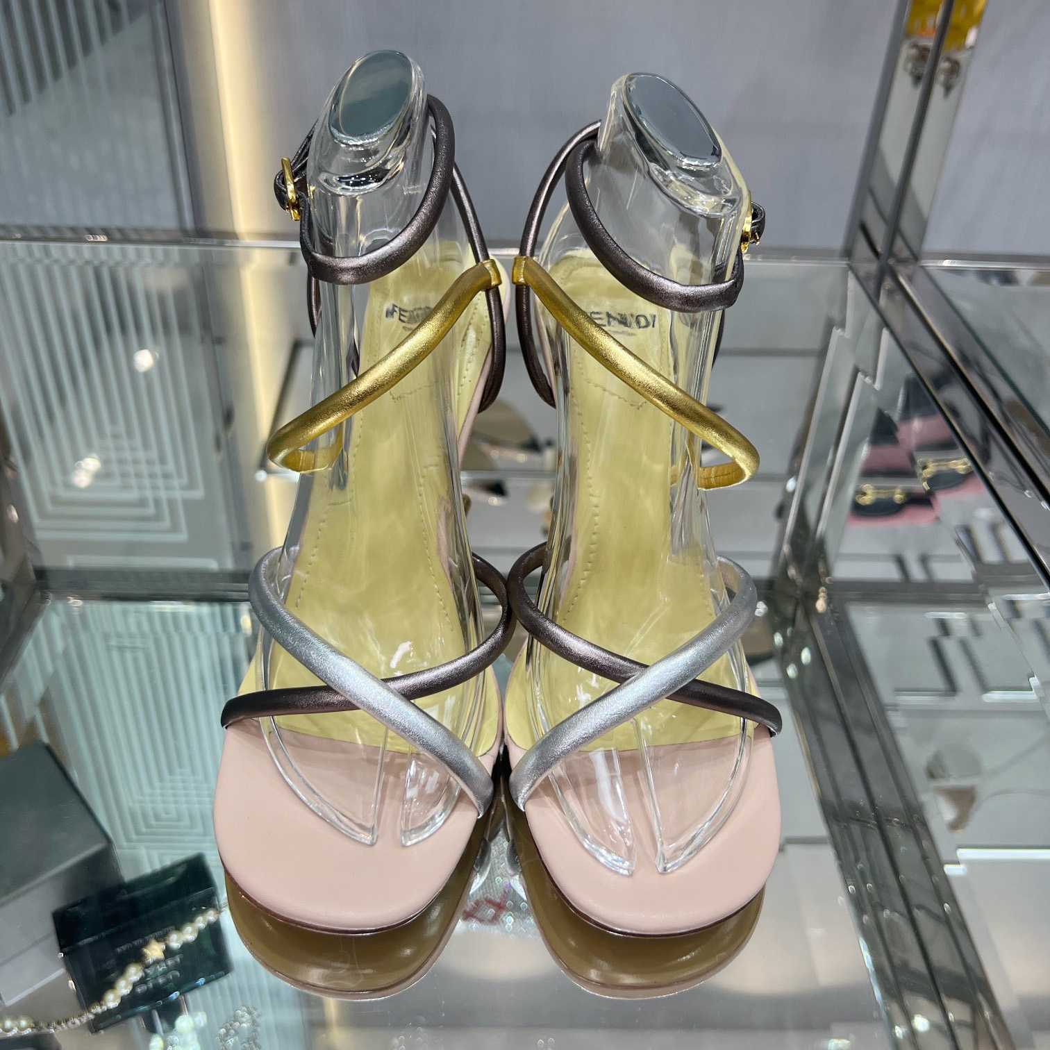 Fendi First Silver Nappa Leather Medium-Heeled Sandals - DopestKickz