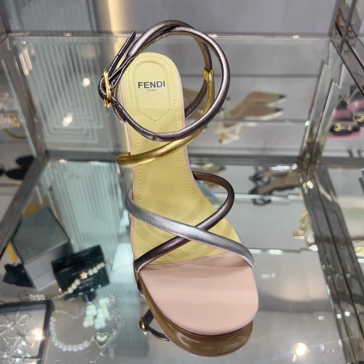 Fendi First Silver Nappa Leather Medium-Heeled Sandals - DopestKickz