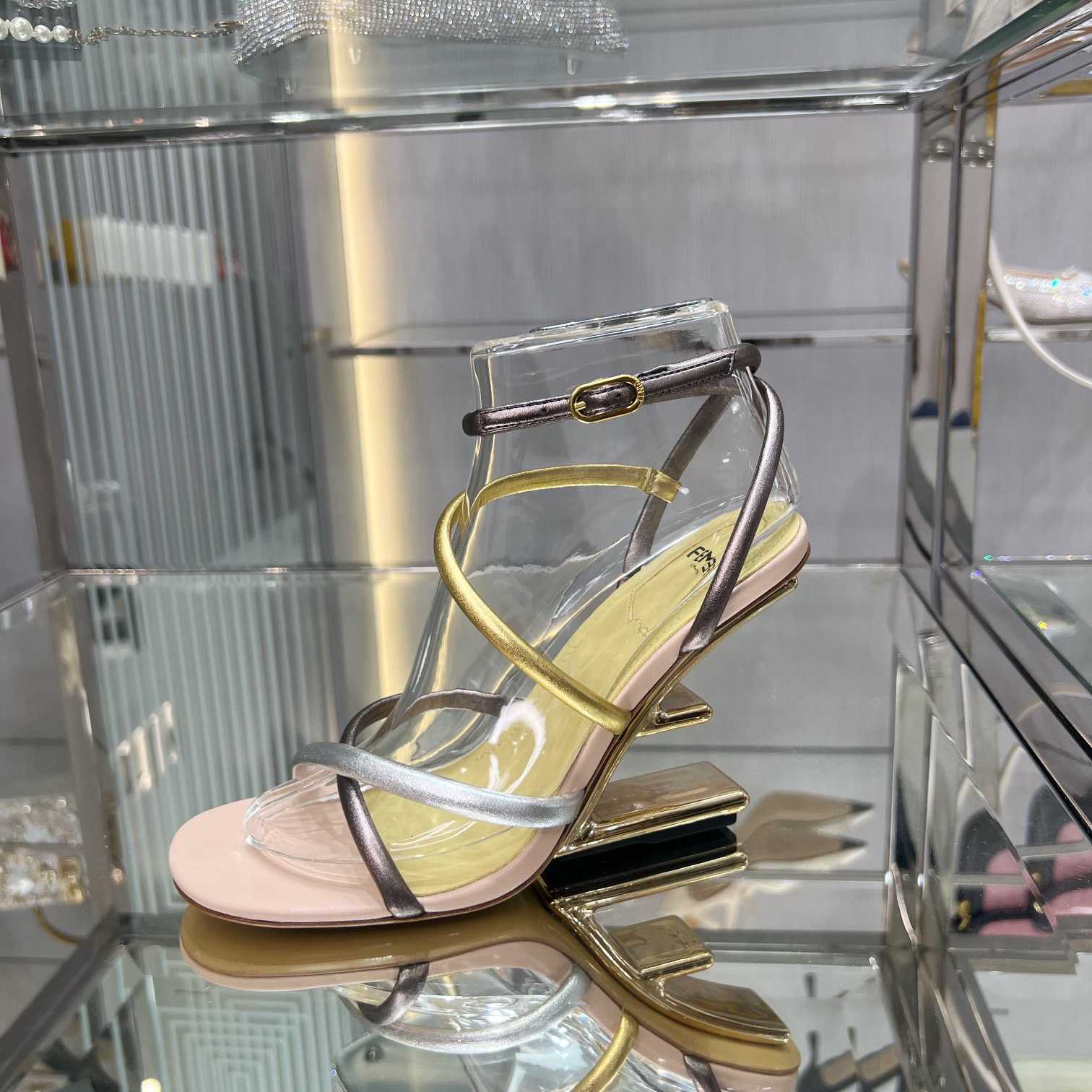 Fendi First Silver Nappa Leather Medium-Heeled Sandals - DopestKickz