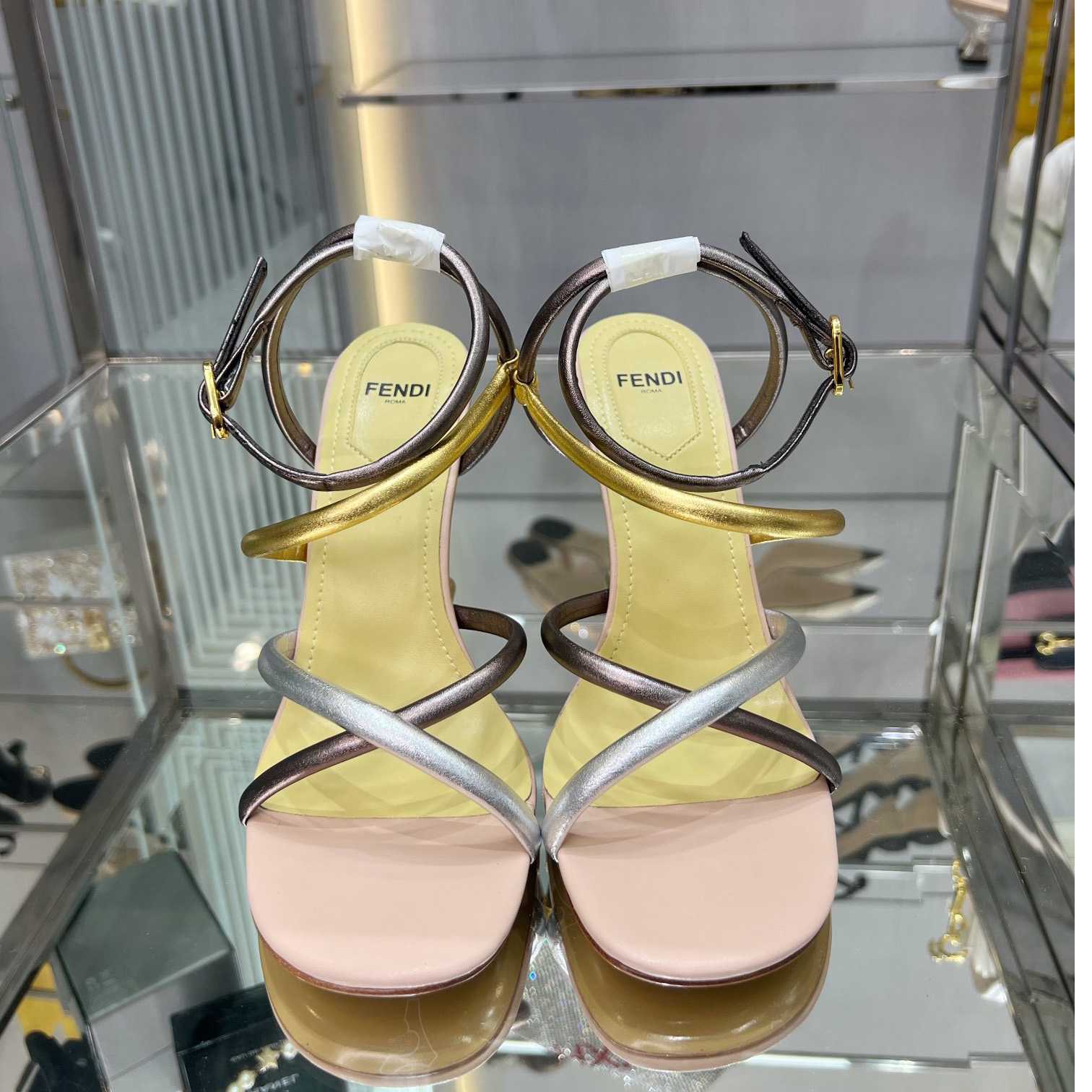 Fendi First Silver Nappa Leather Medium-Heeled Sandals - DopestKickz