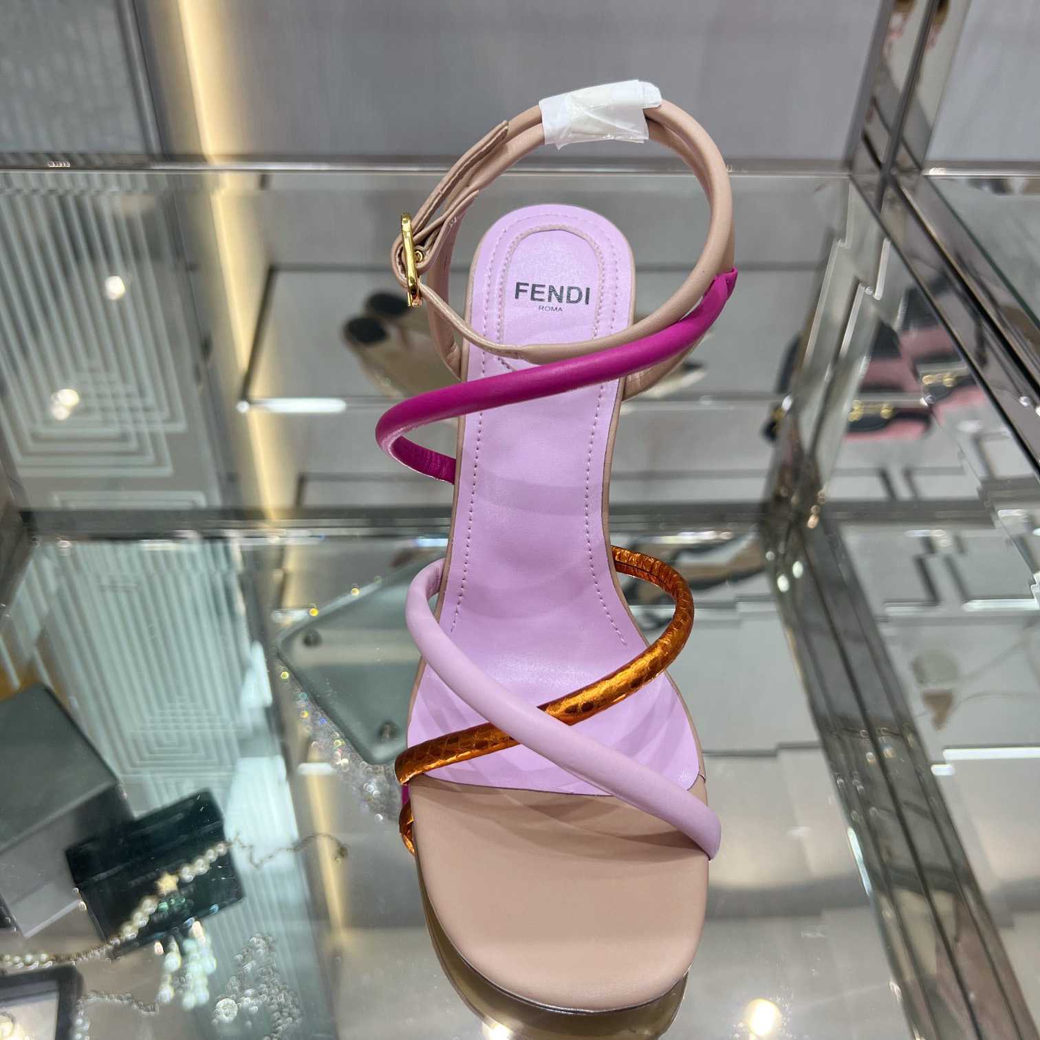 Fendi First Pink Nappa Leather High-Heeled Sandals - DopestKickz