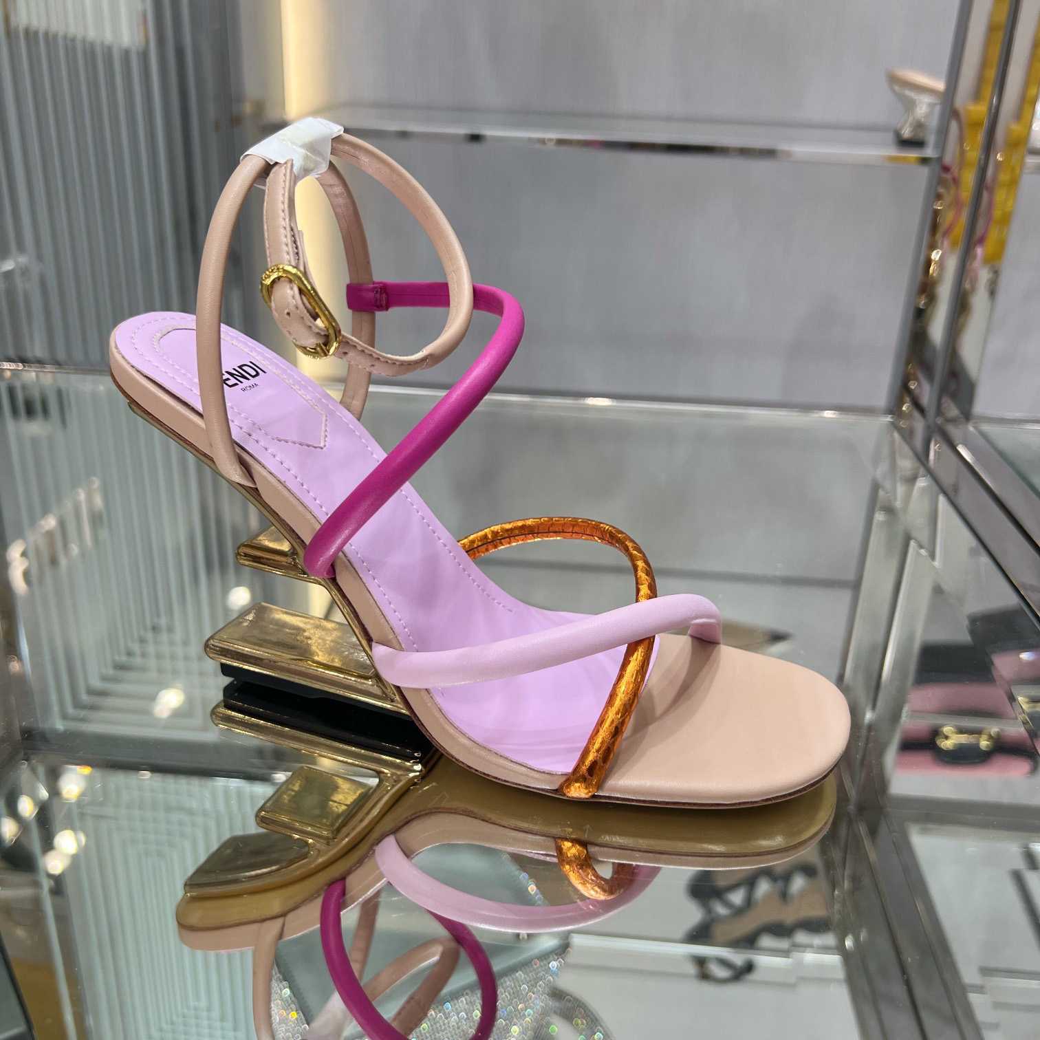 Fendi First Pink Nappa Leather High-Heeled Sandals - DopestKickz