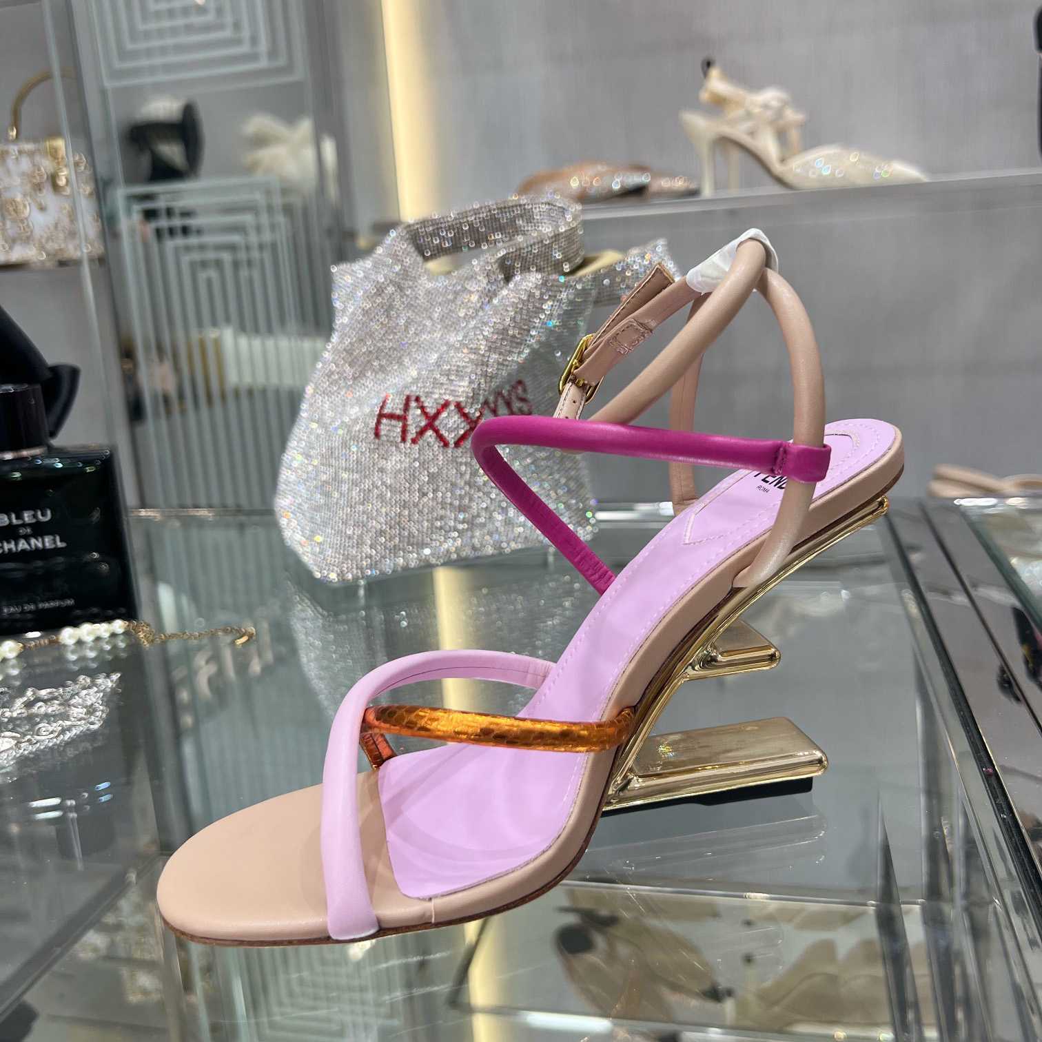 Fendi First Pink Nappa Leather High-Heeled Sandals - DopestKickz