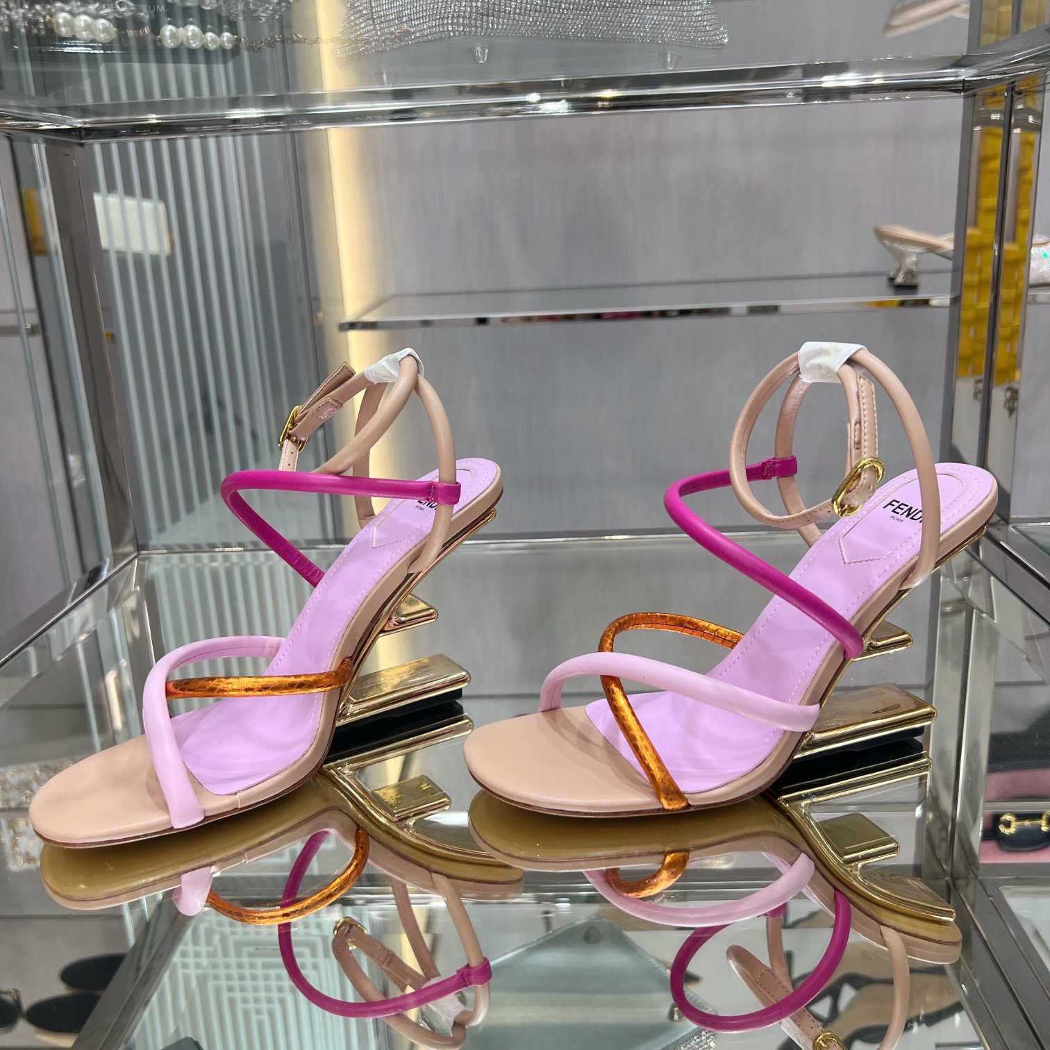 Fendi First Pink Nappa Leather High-Heeled Sandals - DopestKickz